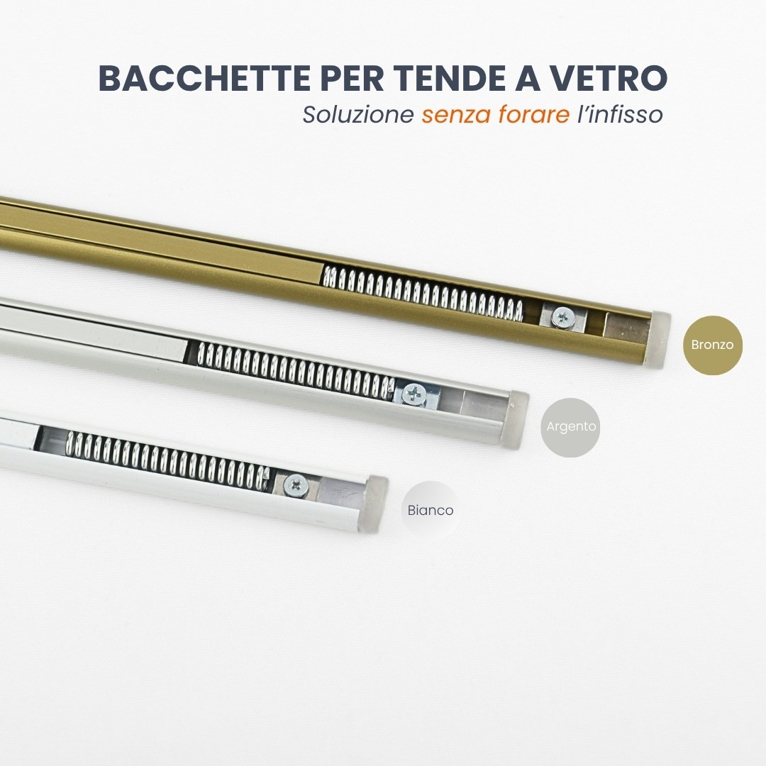 Bacchette per tende a vetro senza bucare - 1 pezzo - in alluminio o in ferro colori disponibili bronzo, argento e bianco