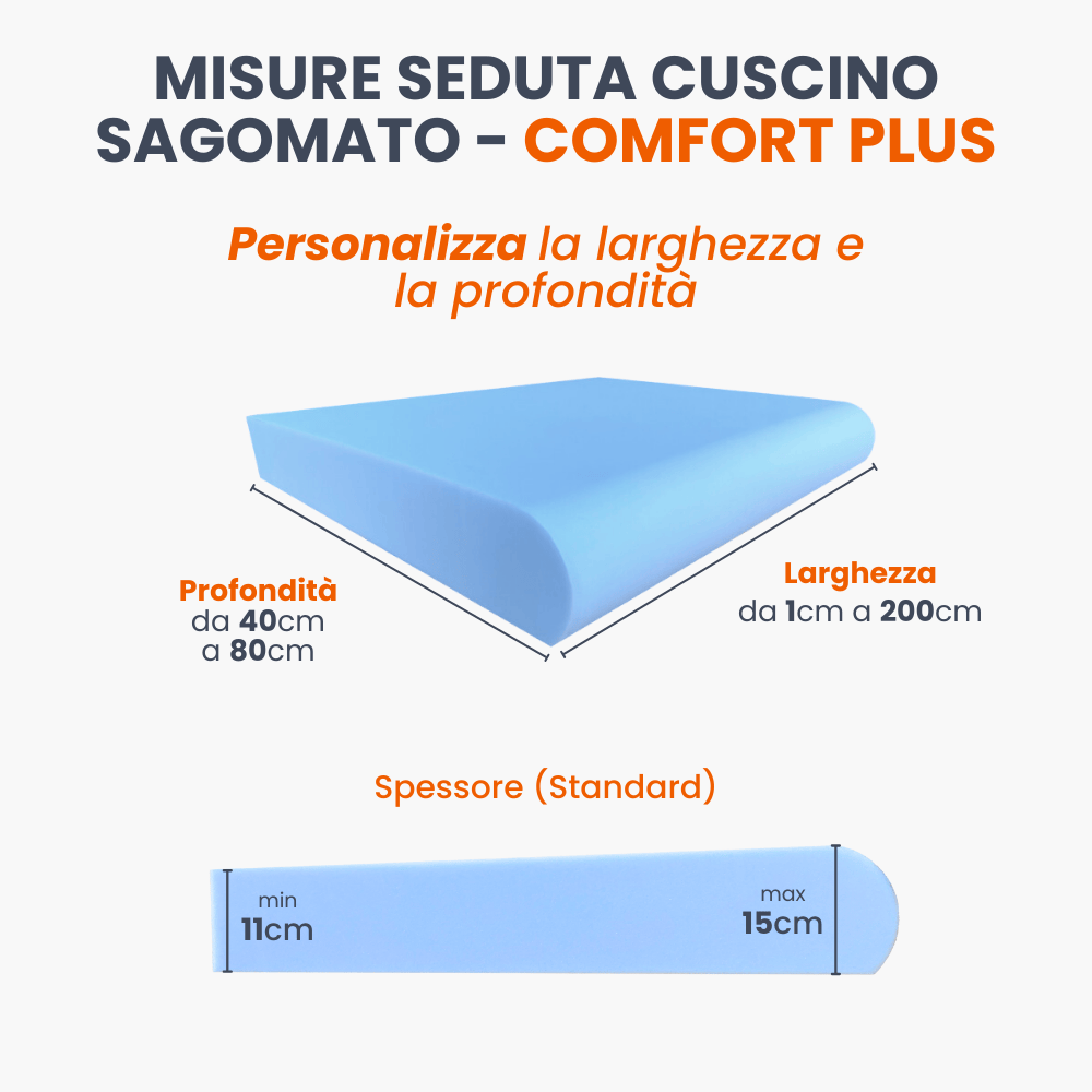 misure cuscino gomma piuma per sedute - densità 30hlc - linea comfort plus