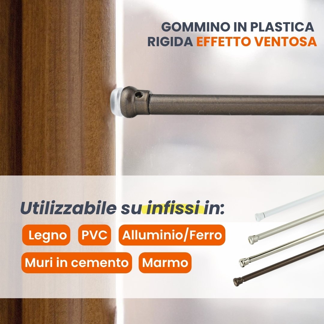 bacchette a pressione per appendere tende su finestre di pvc, legno, marmo, muri di cemento
