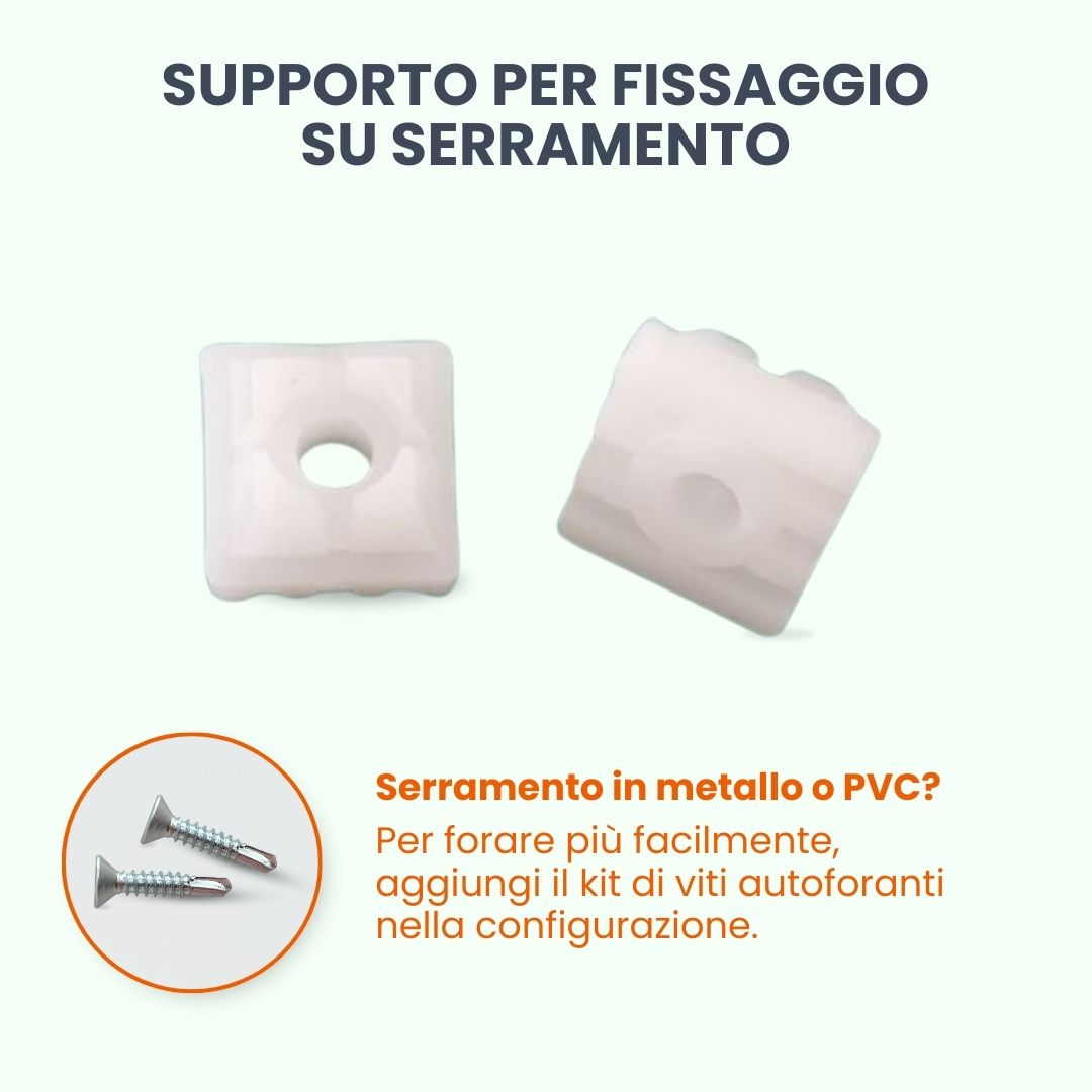 supporto per fissaggio su serramento con viti autoforanti