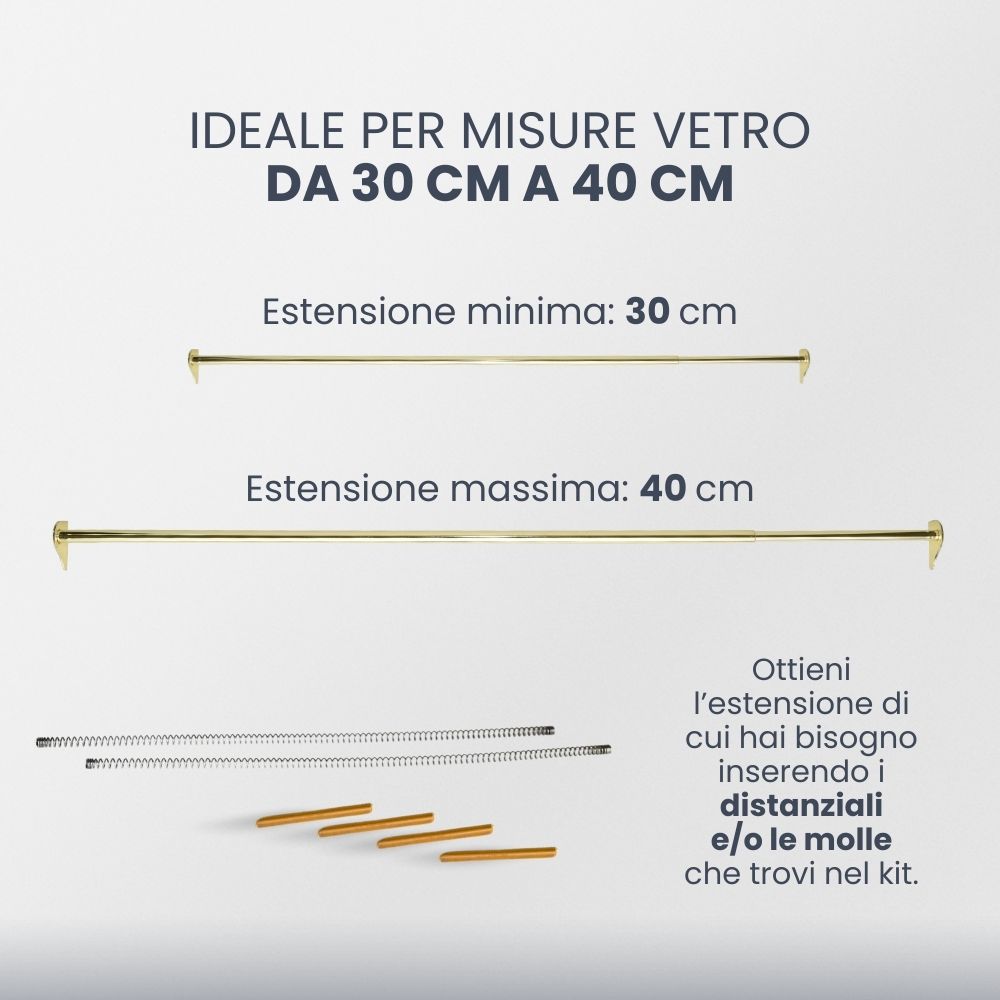 bacchette per tende a vetro estensibili - comprese di distanziali e molle - misura 30-40cm