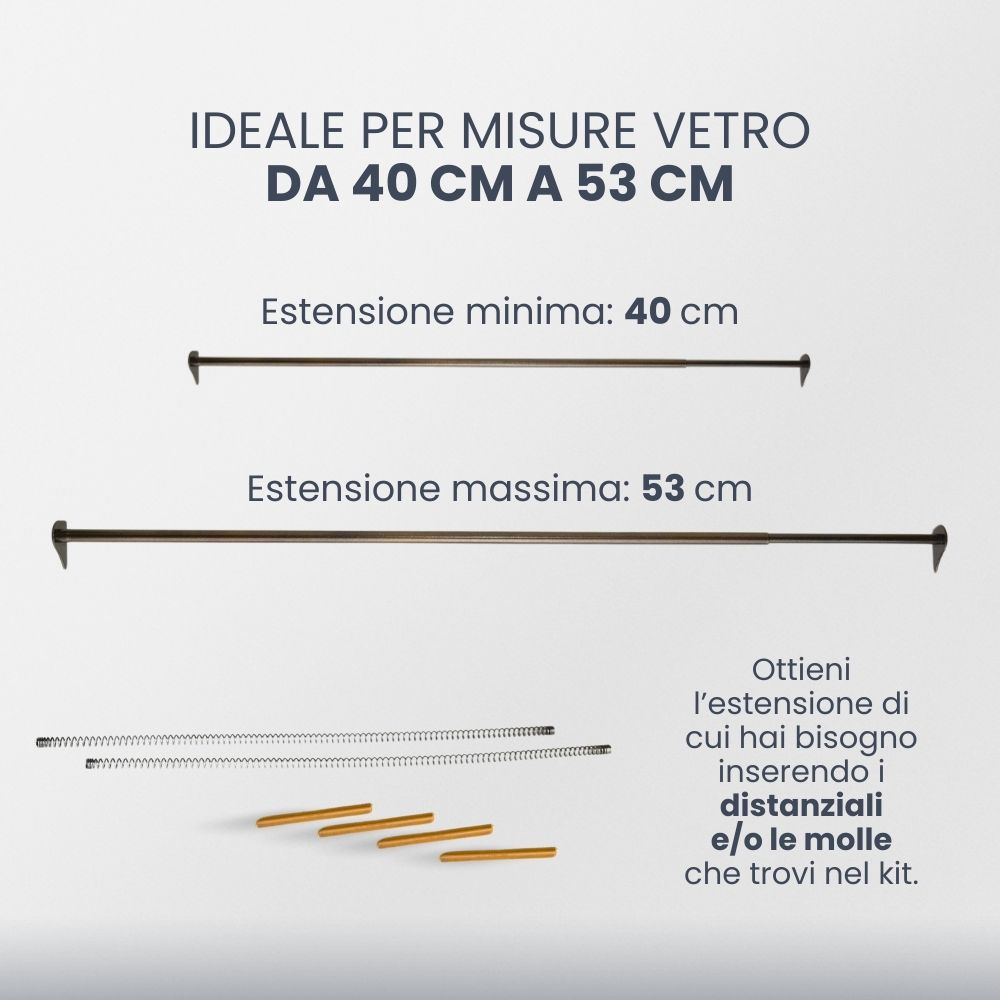 bacchette per tende a vetro estensibili - comprese di distanziali e molle - misura 40-53cm