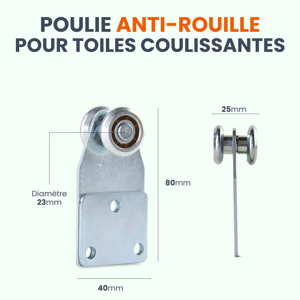 Dimensions poulie antirouiller pour rail coulissante