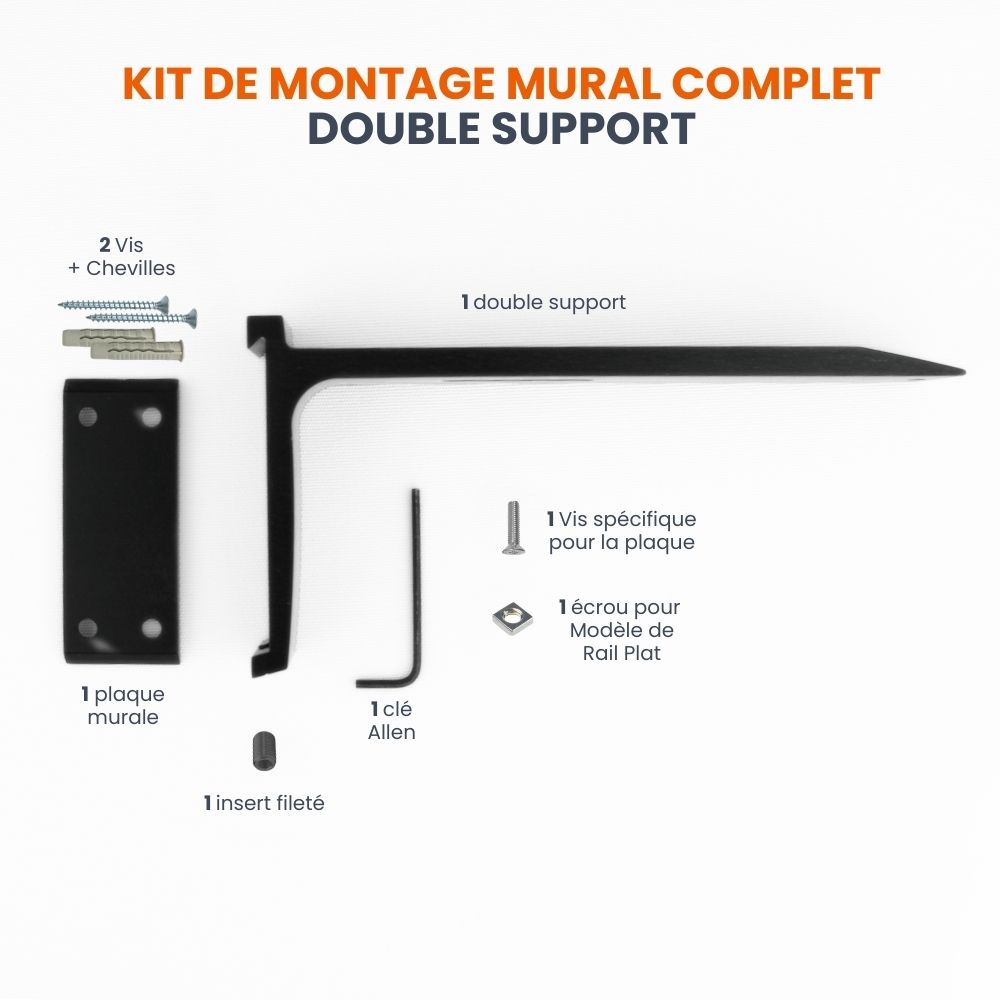 KIT DE MONTAGE MURAL COMPLET double support - 1 piece - Modèle de Rail Plat