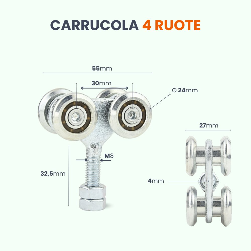 carrelli per monorotaia carrucola a 4 ruote